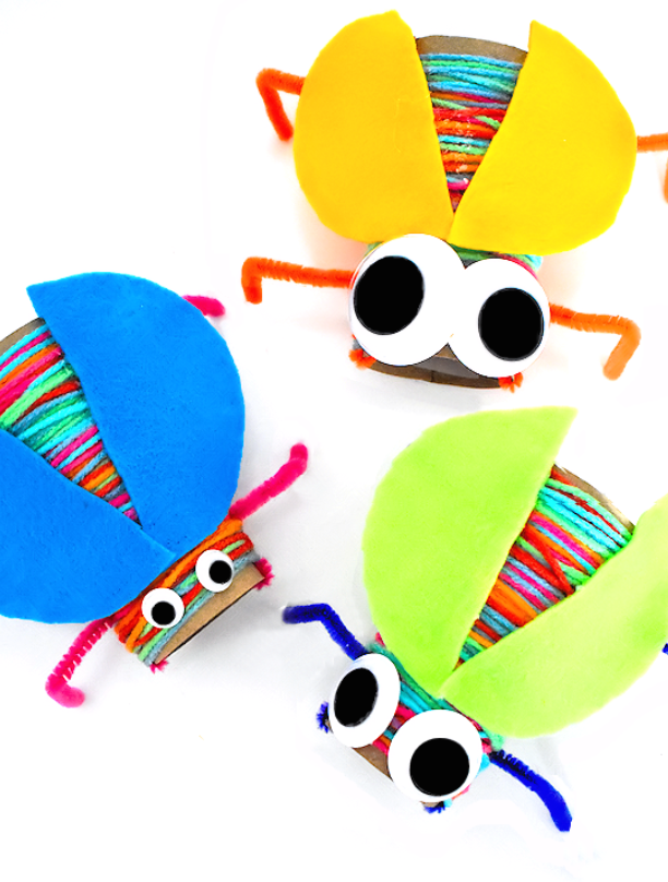 Cardboard-roll-colorful-yarn-bugs-craft