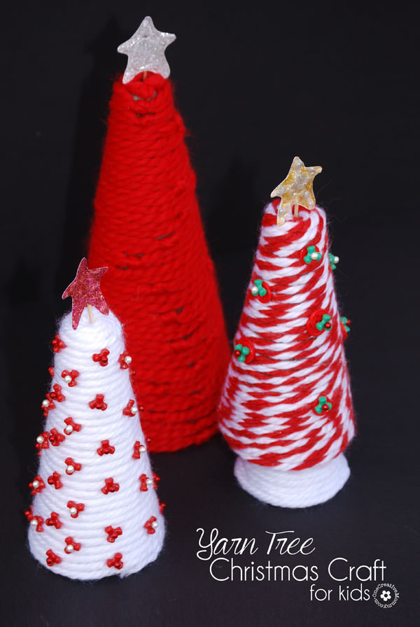 Yarn-tree-christmas-craft-for-kids