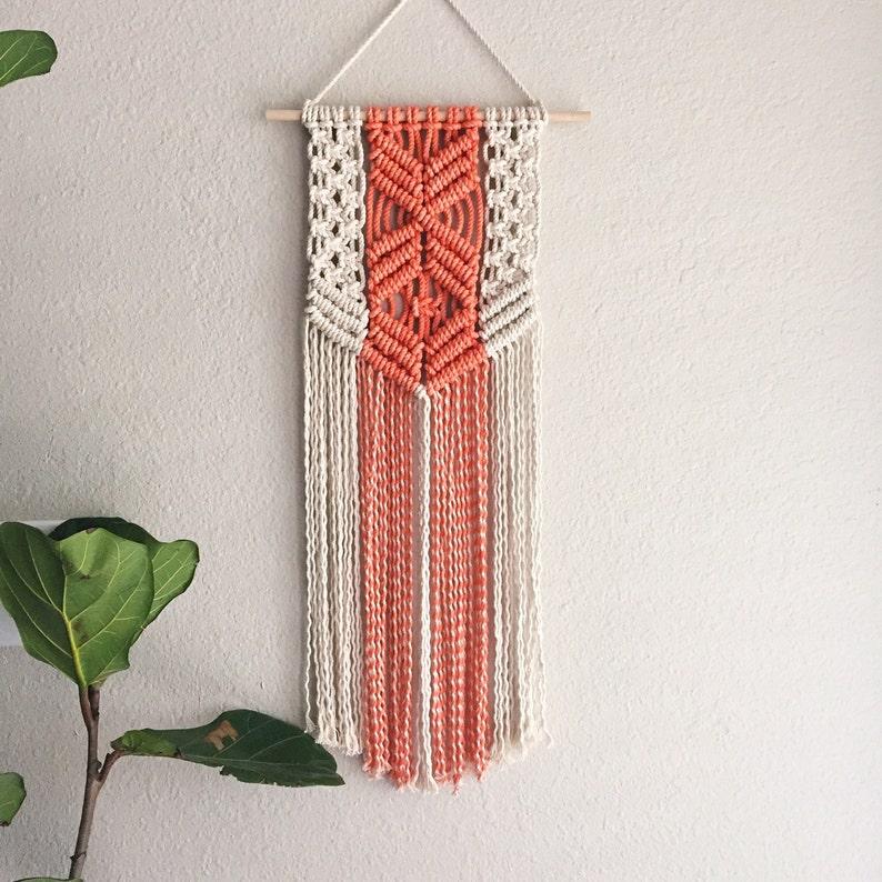 Coral And White Macrame Wall Hanging