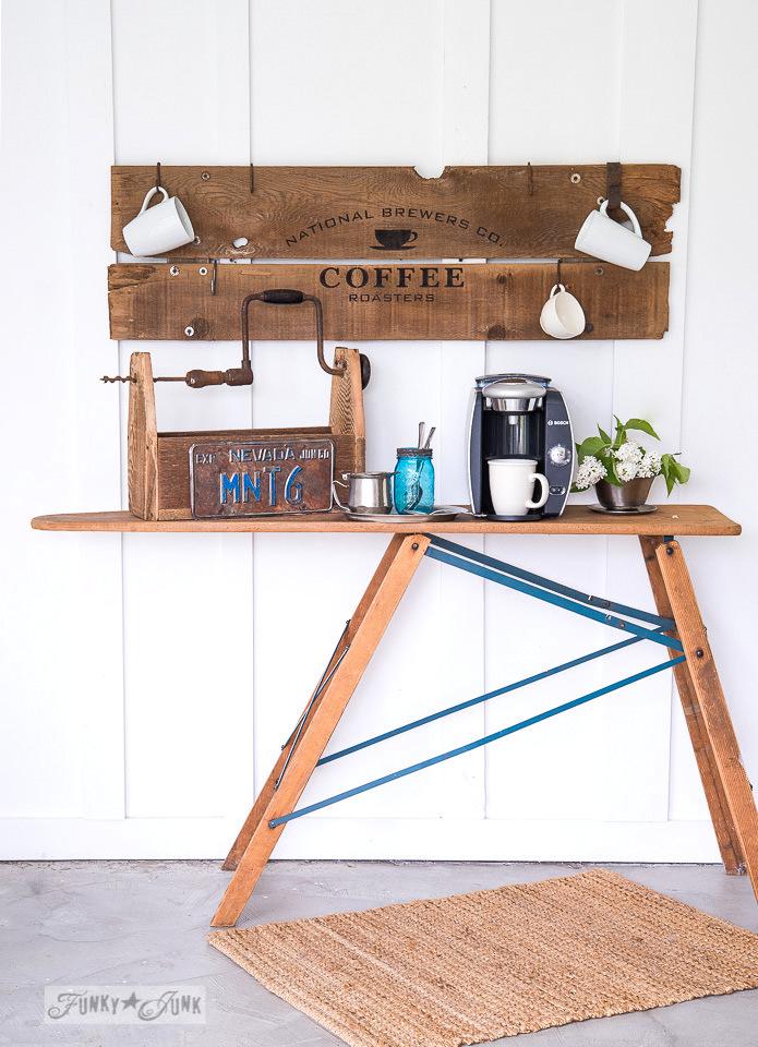 Make an easy pipe and wood coffee station shelf! - Funky Junk Interiors