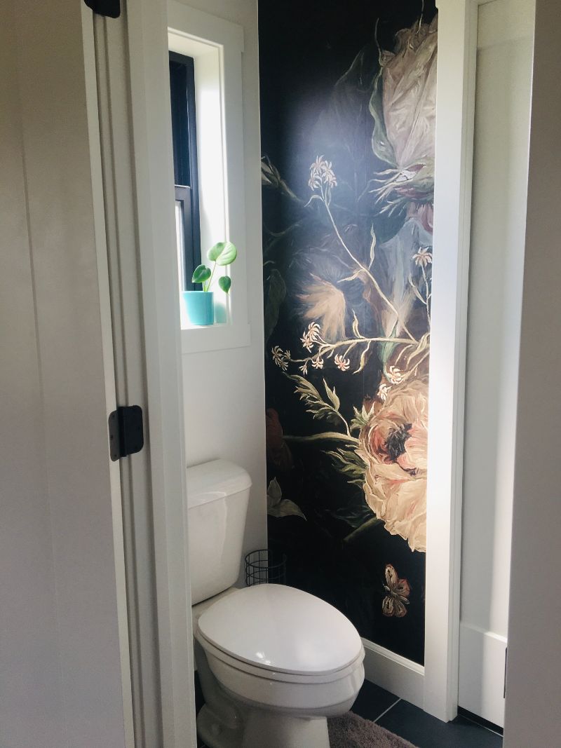 Black Floral Bathroom Wallpaper Accent Wall