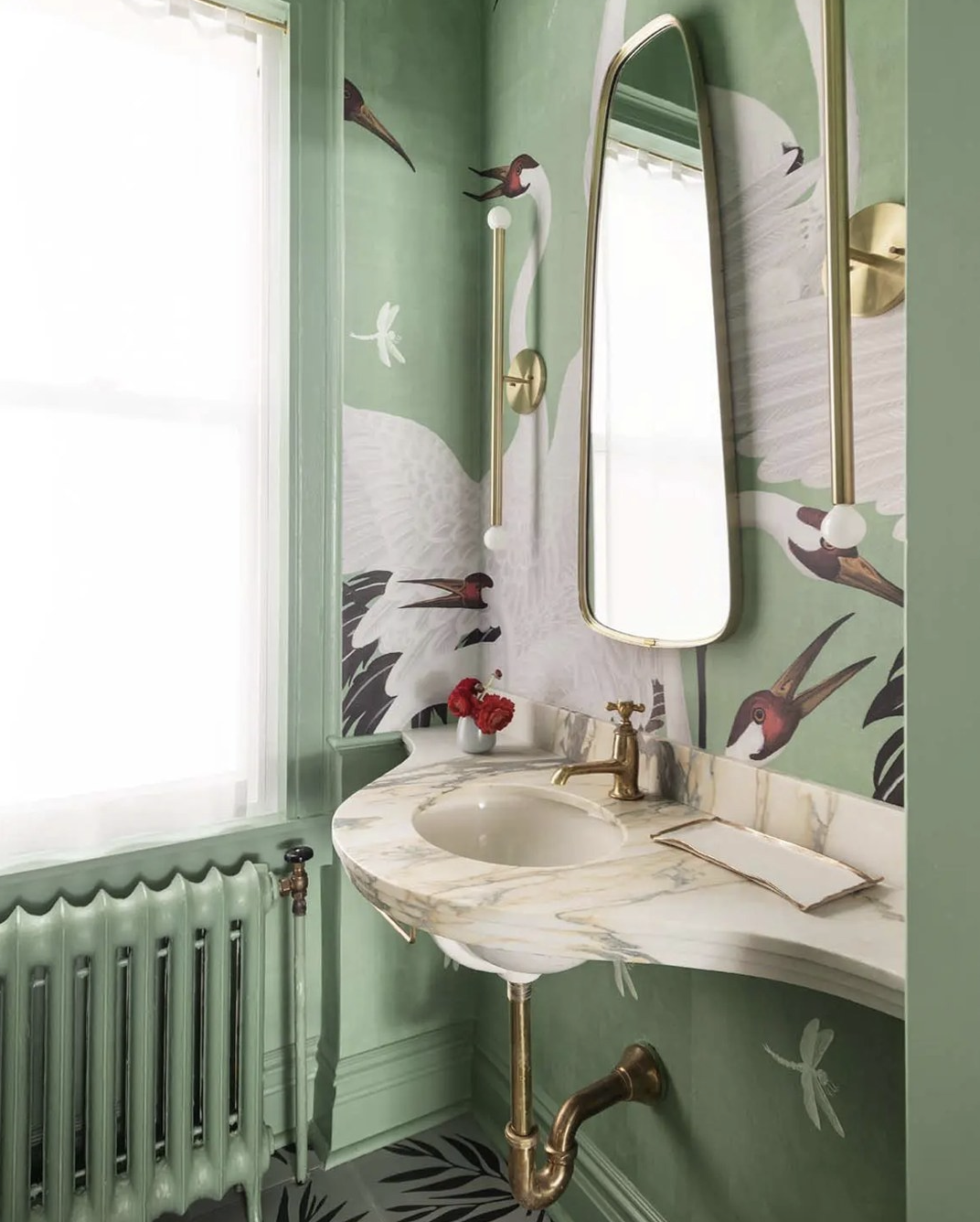Quirky Green walls With Flamingos Painted