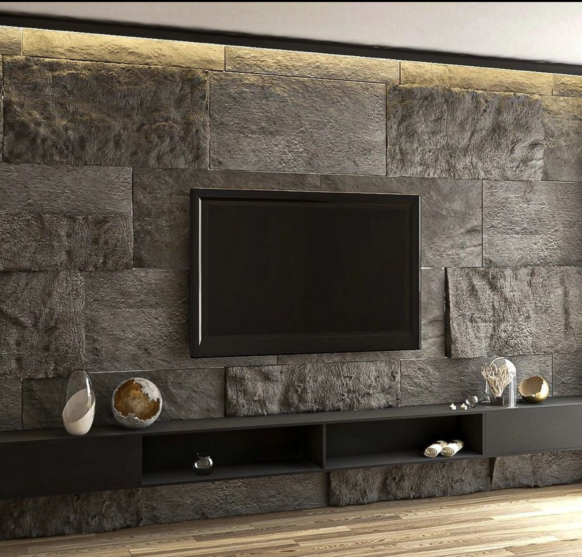 Stone Accent Wall For TV Cabinet