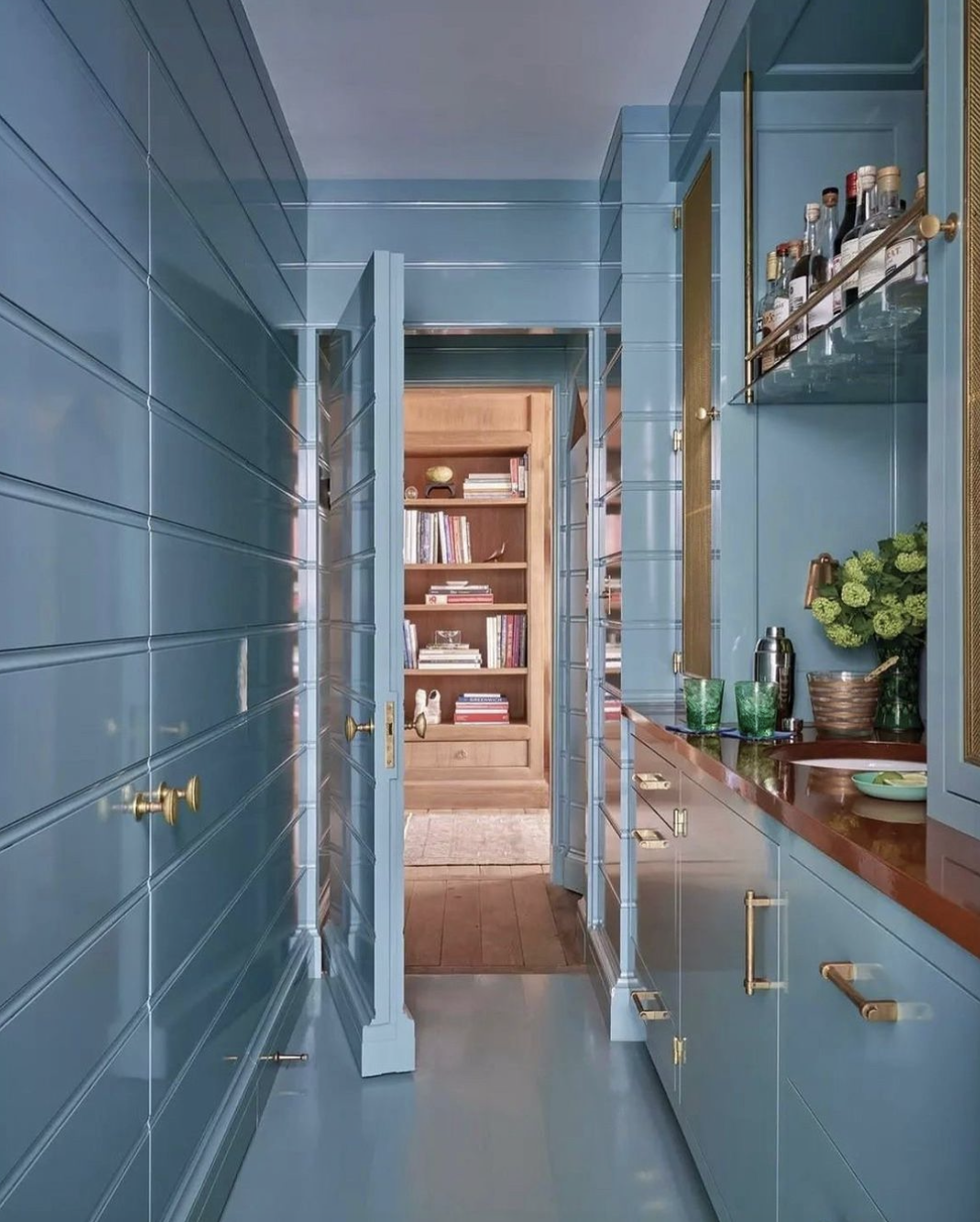 Lacquered Blue Galley Kitchen