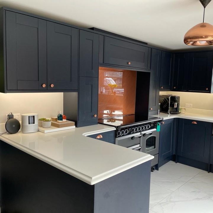 Navy Blue Cabinets For U-Shaped Kitchen