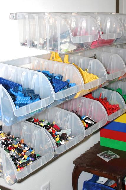 Small Mounted Plastic Bins For Lego Organization
