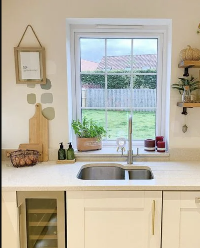 Small Windows Over Sink Decorated With Herbs Plant