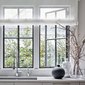 White Sheer Shades Blinds for Large Casement Windows Over Sink