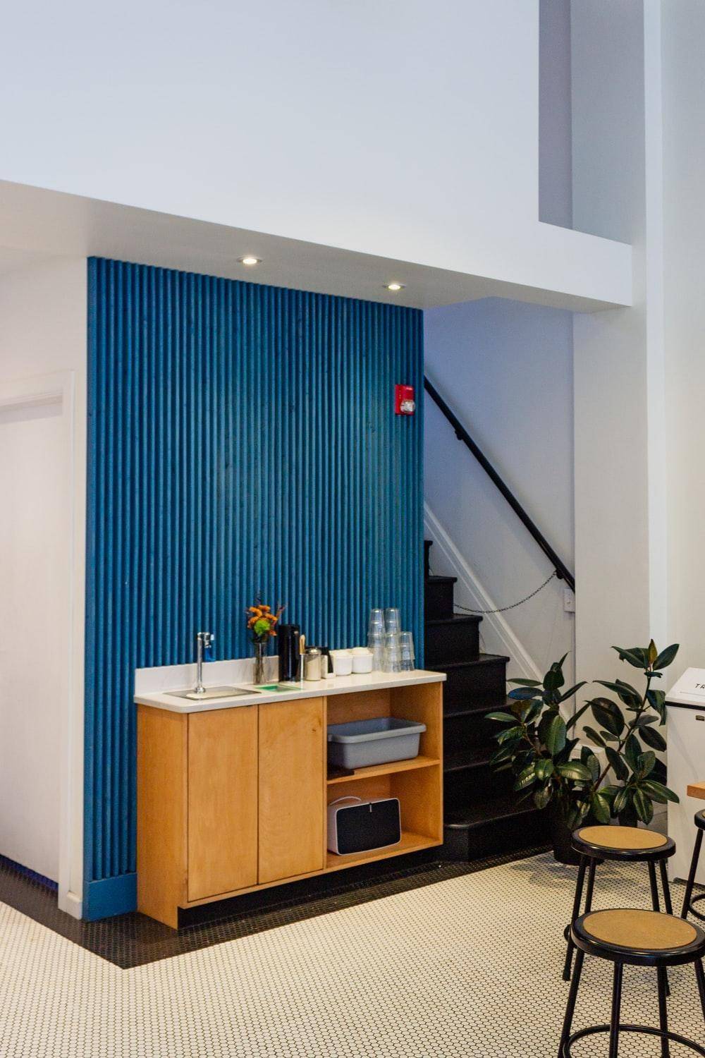 Cobalt Blue Wood Panelling Accent Wall