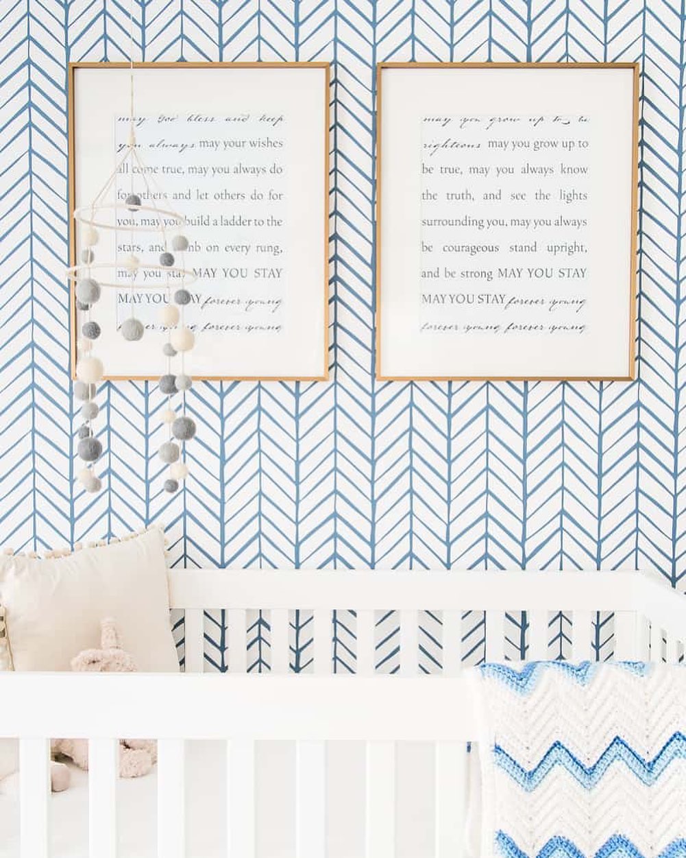 Herringbone Style Navy Wall Paper For Nursery Room