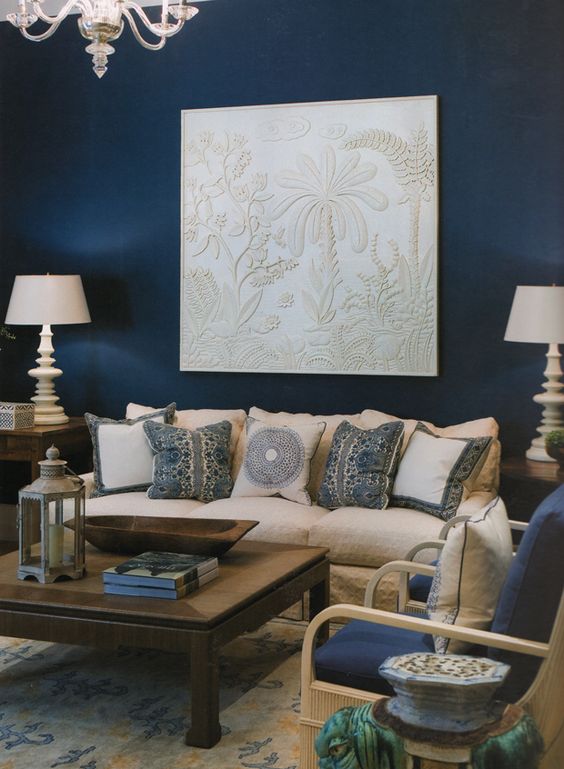 Dark Blue Accent Wall Living Room