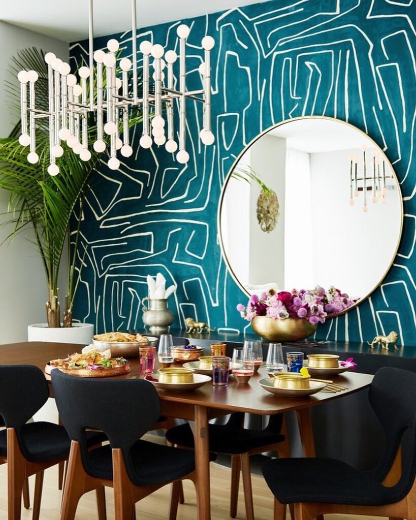 Chick Modern Turquoise Wallpaper Dining Room Wall Home Decor