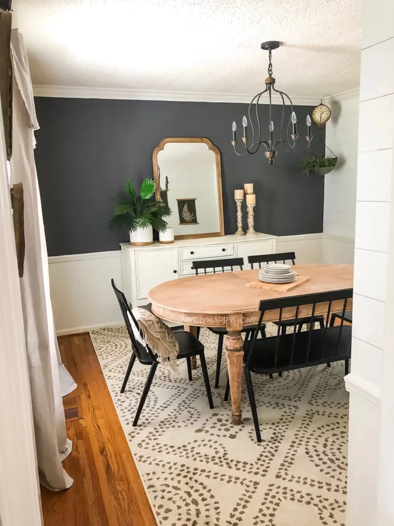 White And Gray Half Painted Wall Dining Room Accent Wall
