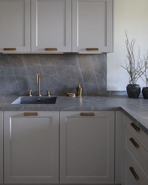 Grey Marble Stain Kitchen Countertop