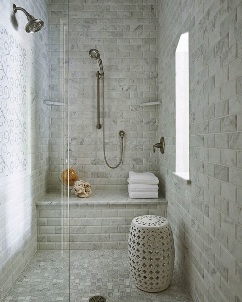 Off White Tile Shower With Bench
