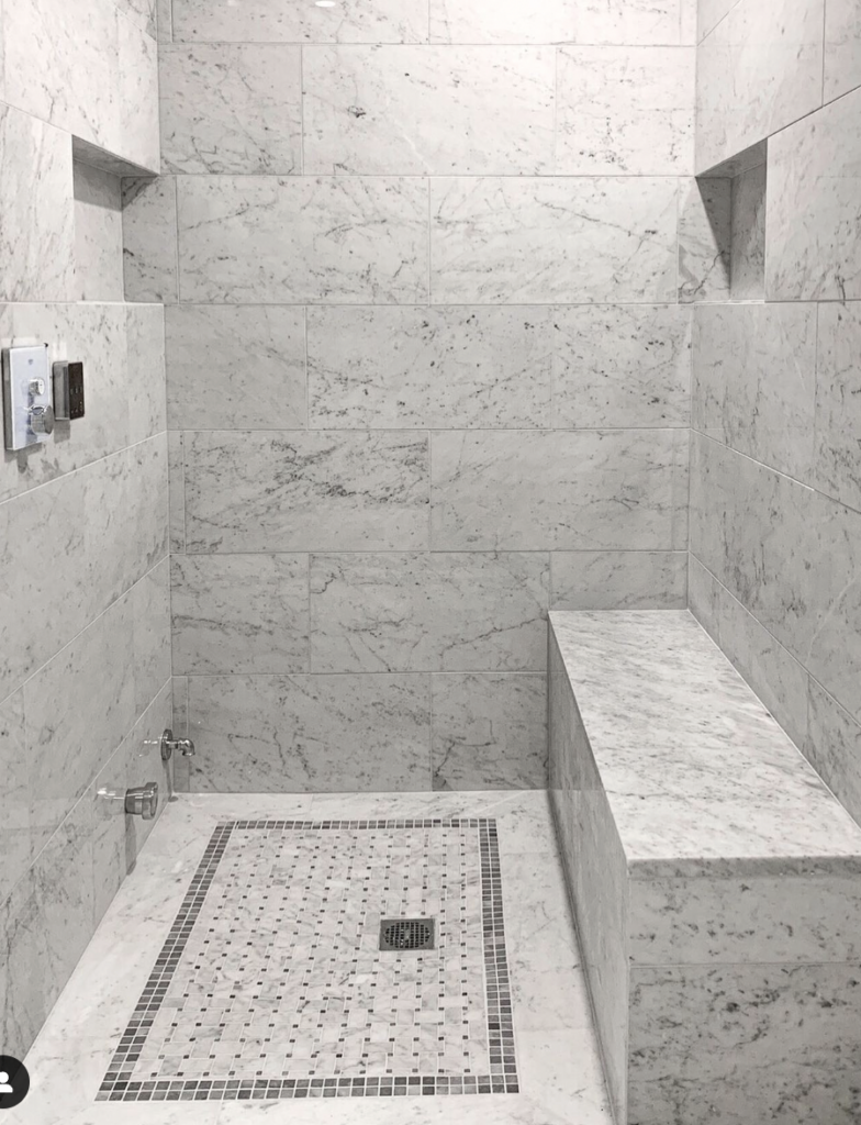 Grey Wall Tile Shower Seat Built-In