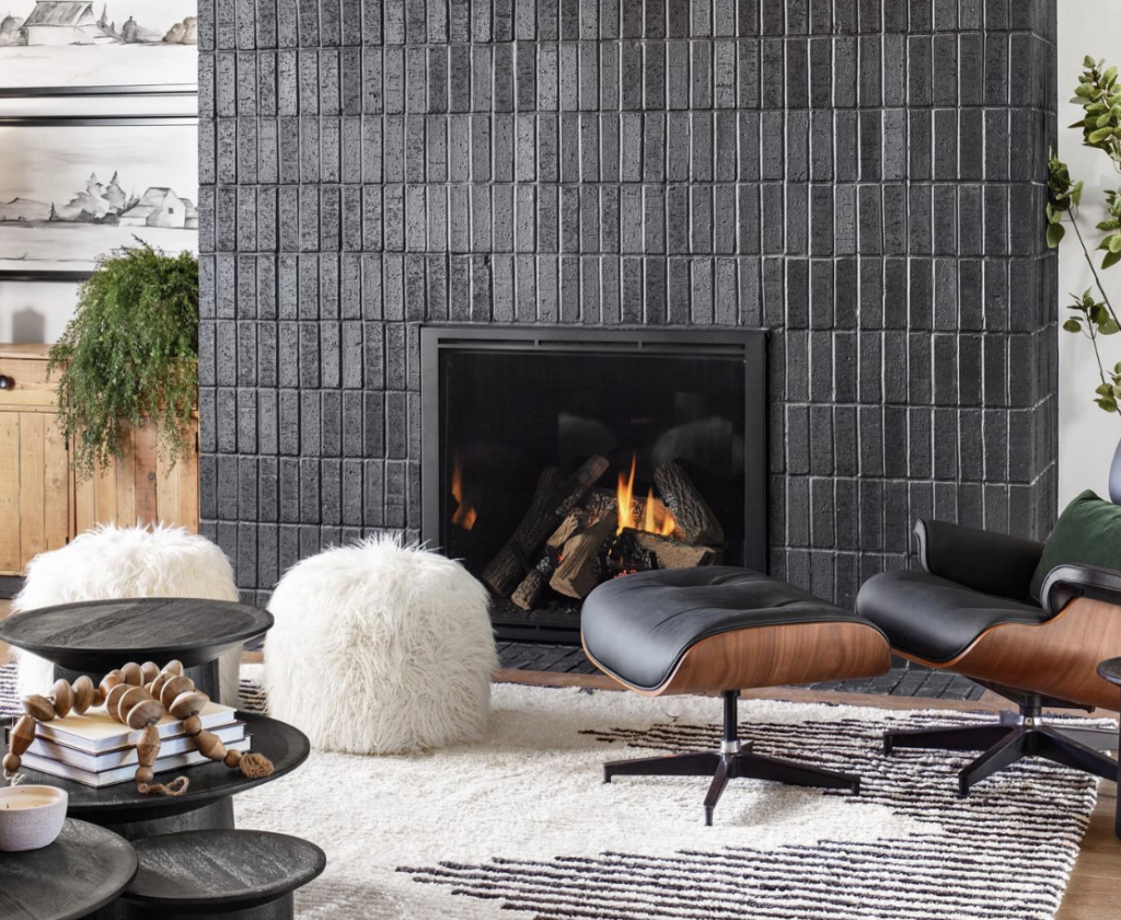 Black Fireplace Design Tile And Light Wood Floor Interiors