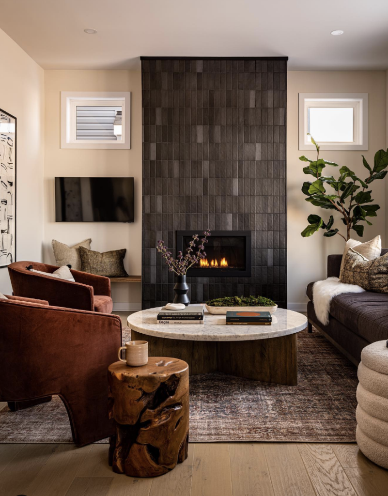 Standard Black Fireplaces Surround For A Brown Toned Living Room