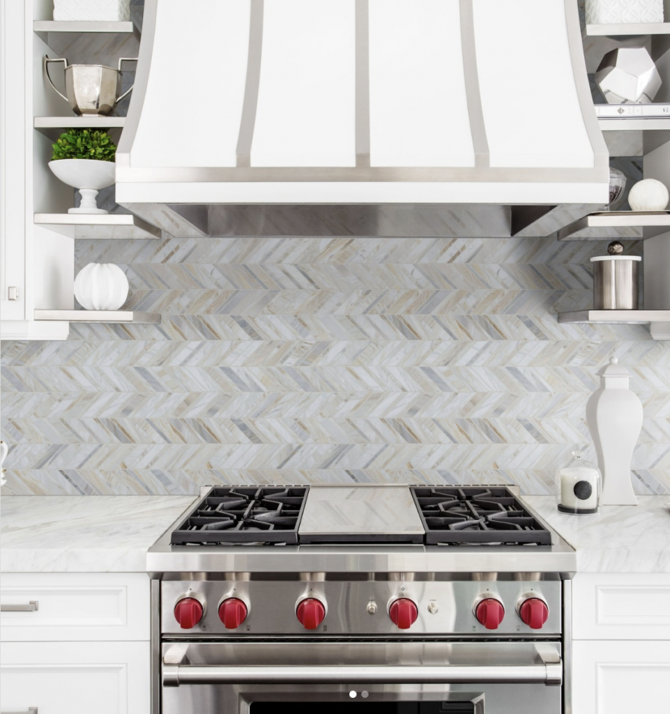 Grey Mosaic Tile Backsplash For Cooktop