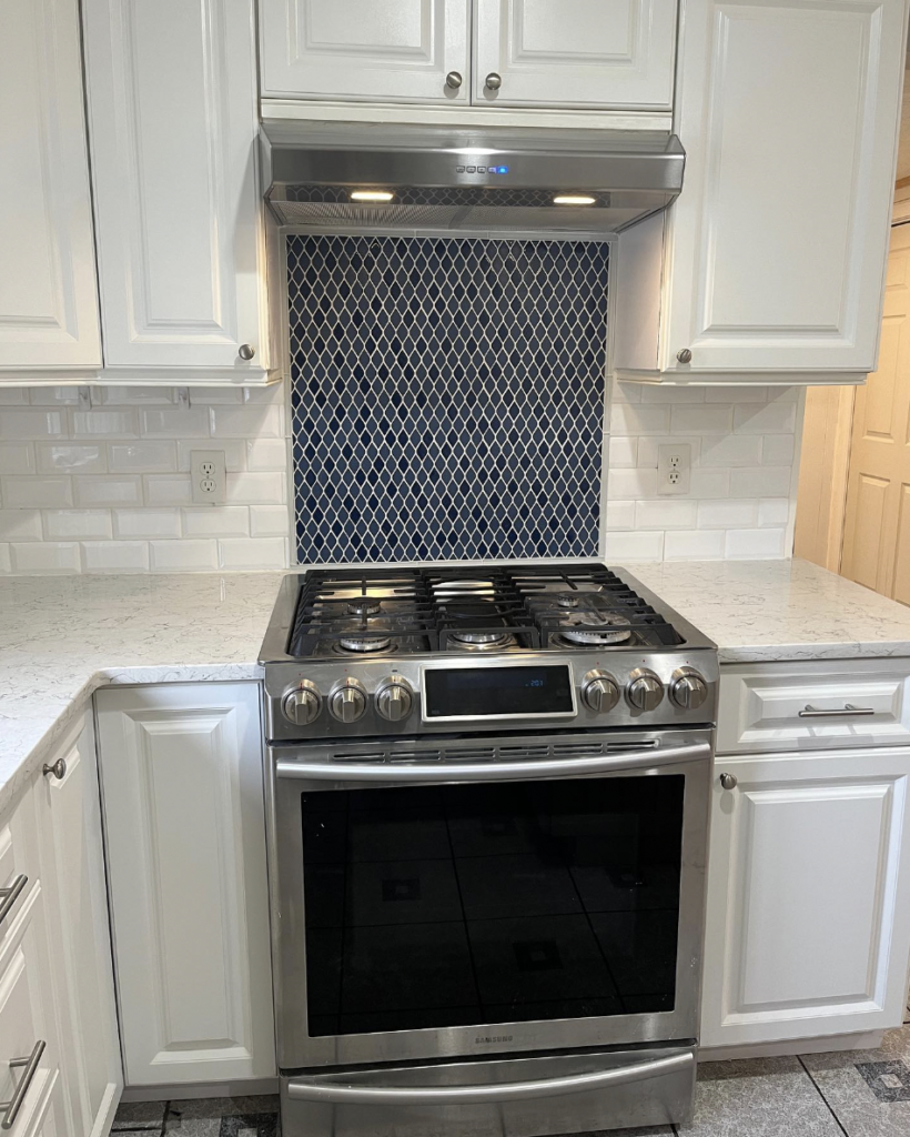 Navy Blue Behind The Stove Tiles