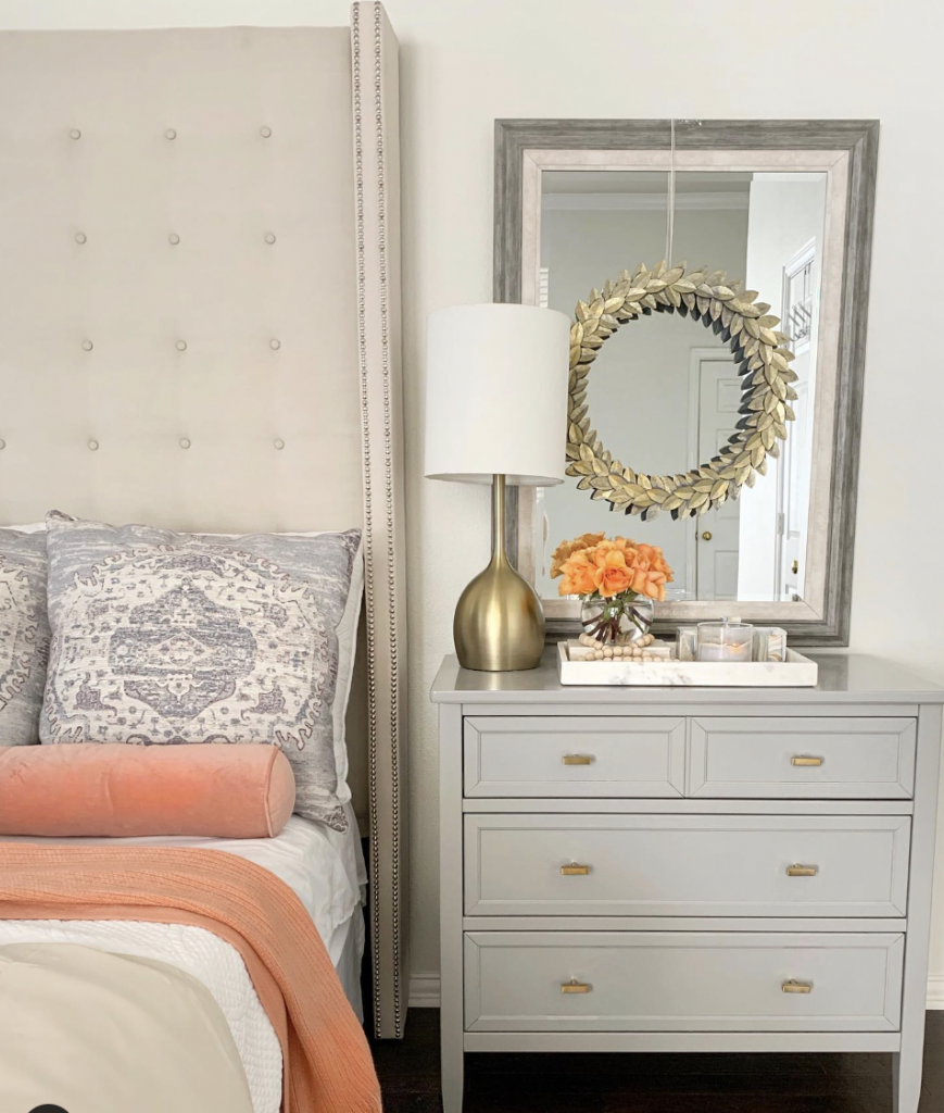 Grey Nightstand With Gold Hardware 