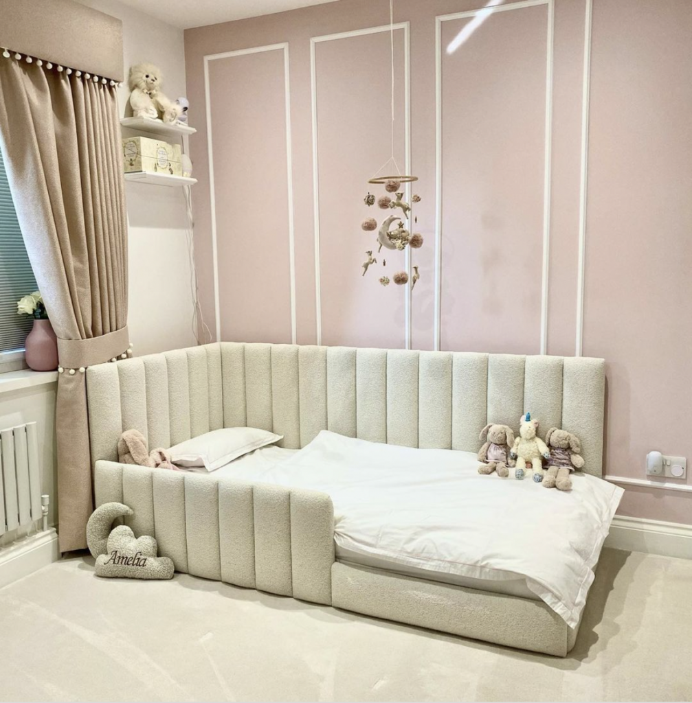 Pinks Walls And Grey Bed For Girl Bedroom