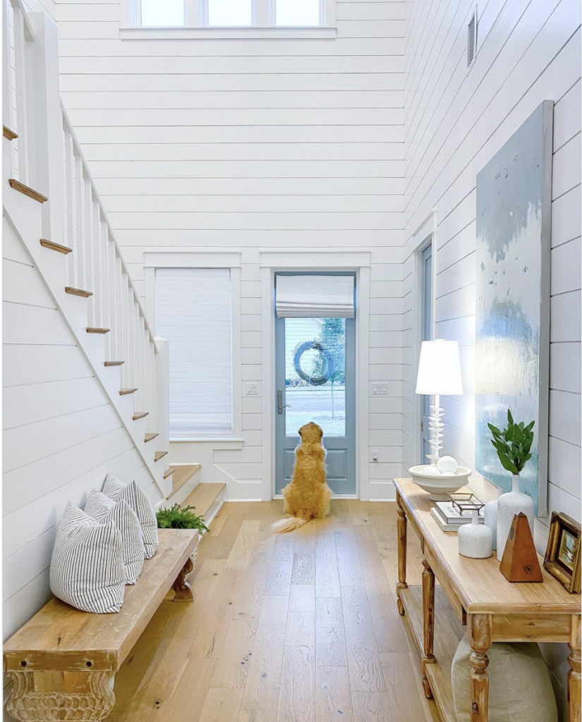 Entryway With Shiplap Walls And Baseboard Trims