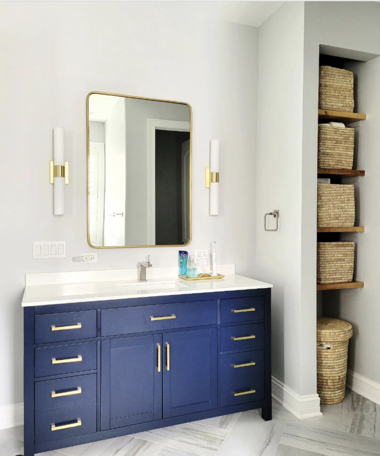 30 Navy Blue Vanity Bathroom Ideas You Will Love