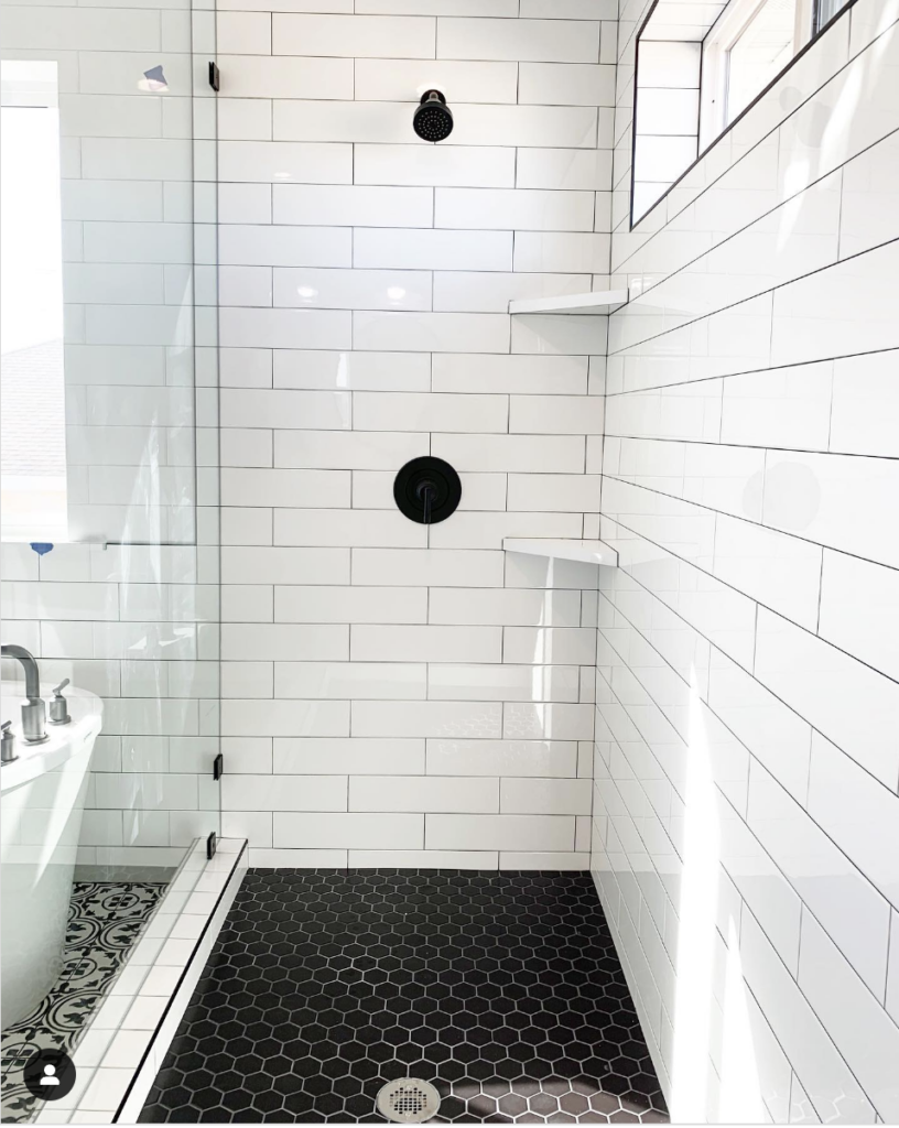 Black Porcelain Small Hexagon Tile Bathroom