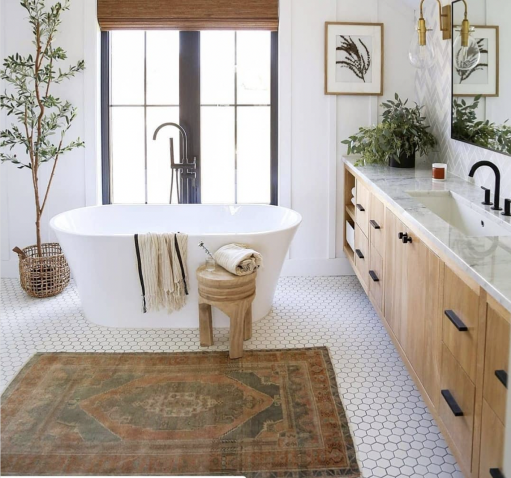 White Small Tile Flooring For Bathroom