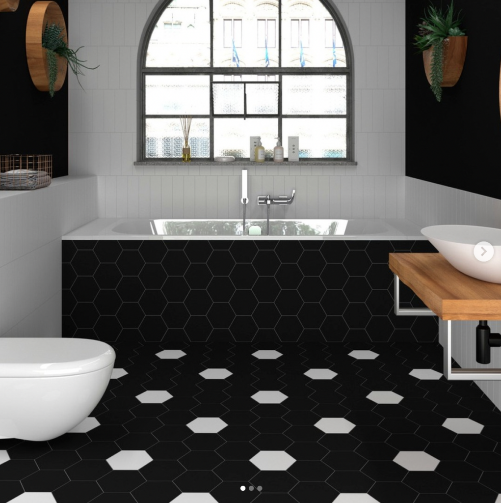Black Modern Hexagon Tile Bathroom