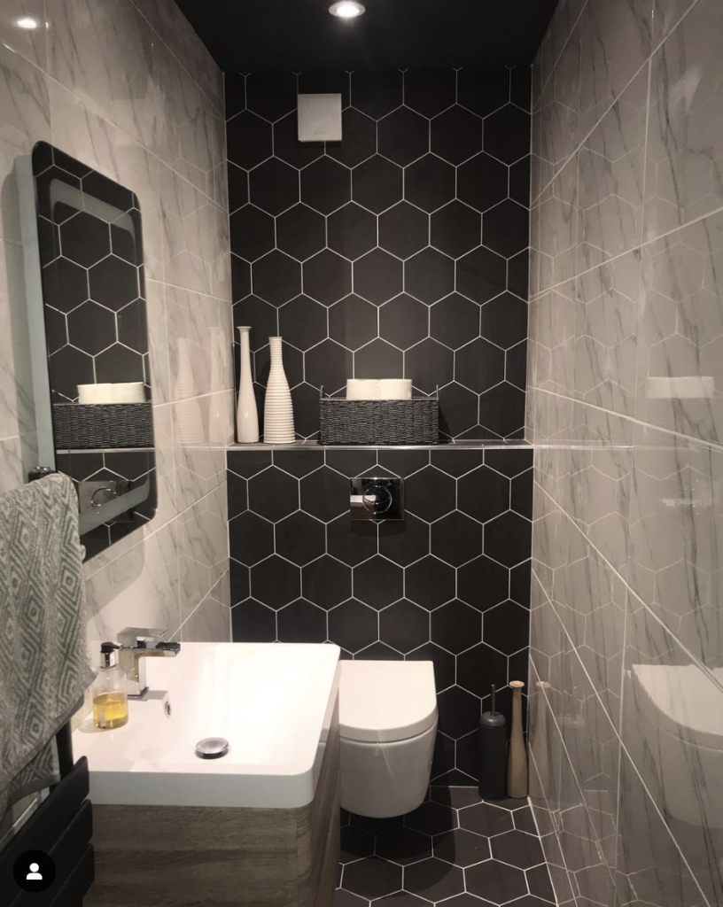Black Hexagon Small Bathroom Wall Tile