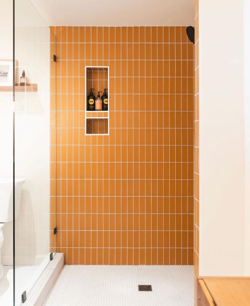 Orange Subway Tile For Small Bathroom