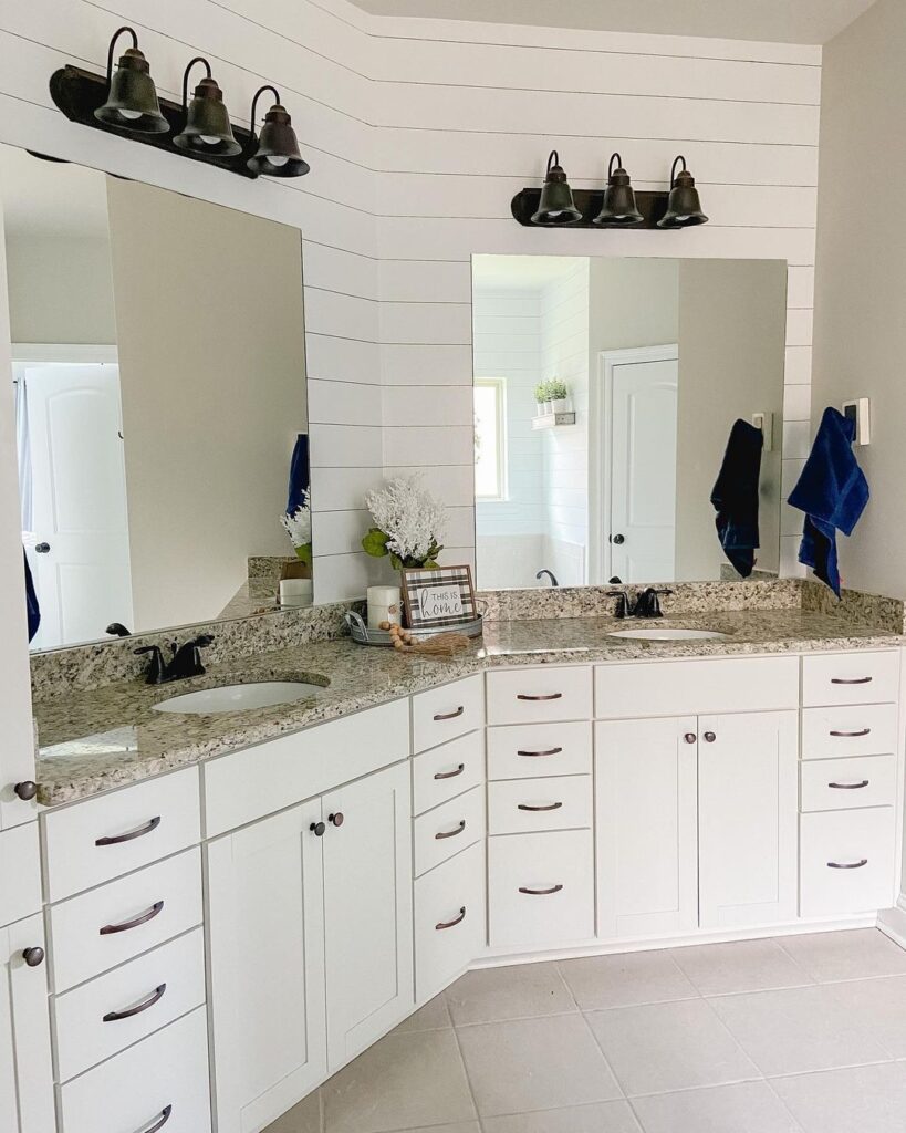 Bathroom Shiplap Accent Wall For Double Vanity
