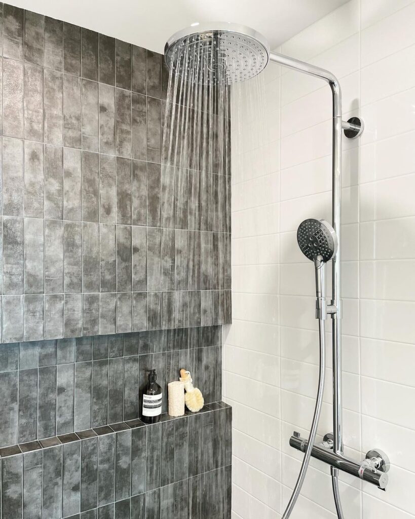 Dark Grey Vertical Shower Accent Tile Ideas