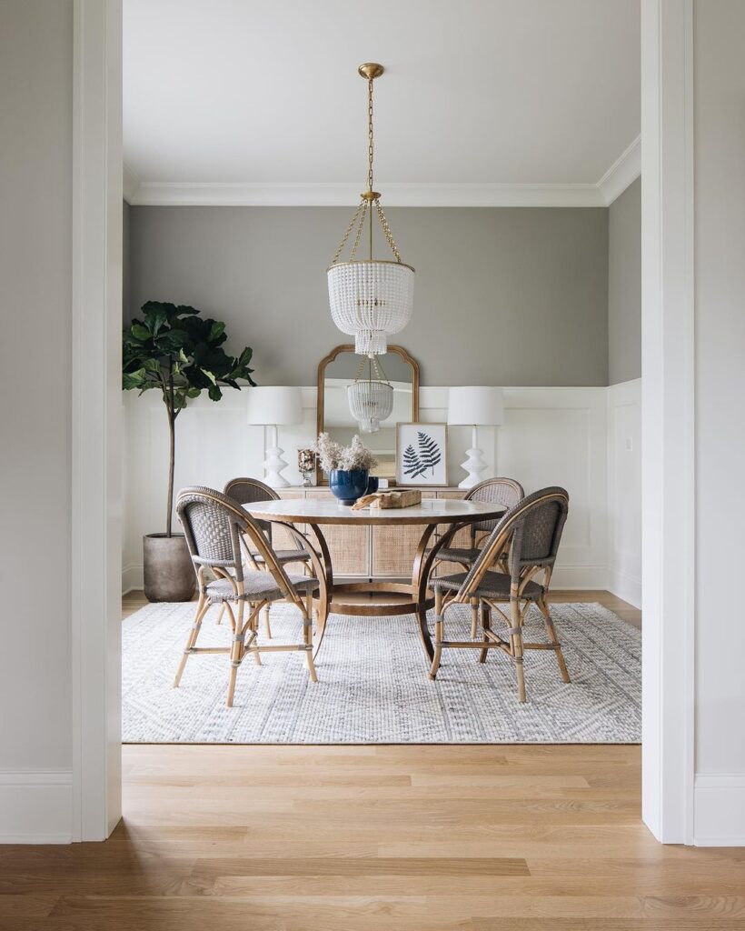 Neutral Color Dining Room With Grey Rug