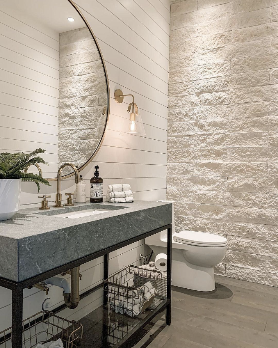 35 Beautiful Shiplap Bathroom Accent Wall Ideas
