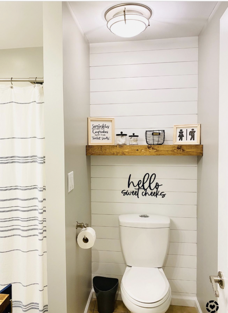 Shiplap Bathroom Wall Ideas With Ceiling Mounted Light Fixtures
