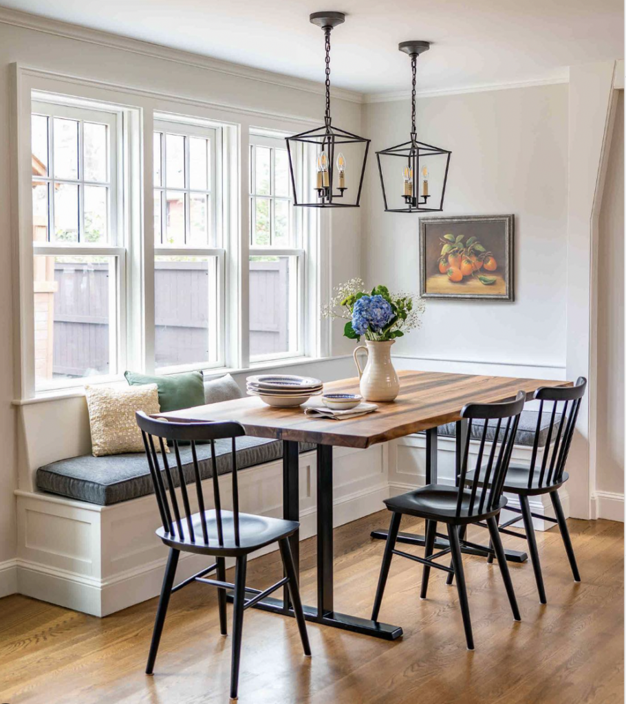 Breakfast Nooks Bench Seating With Hanging Chandeliers