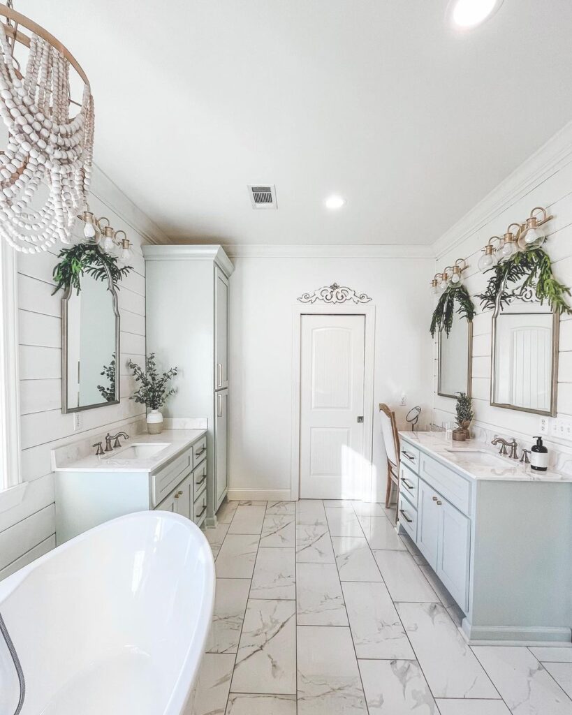 Shiplap Bathroom With Gold Accents