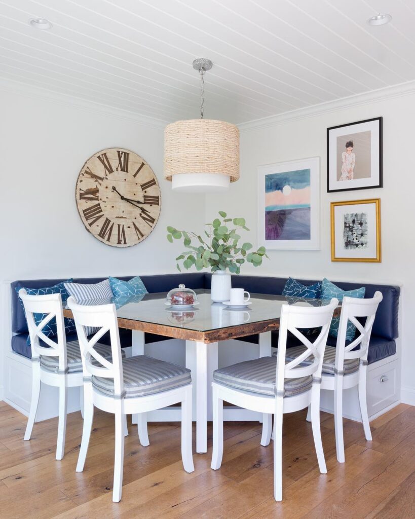 White Breakfast Nook With Blue Accents