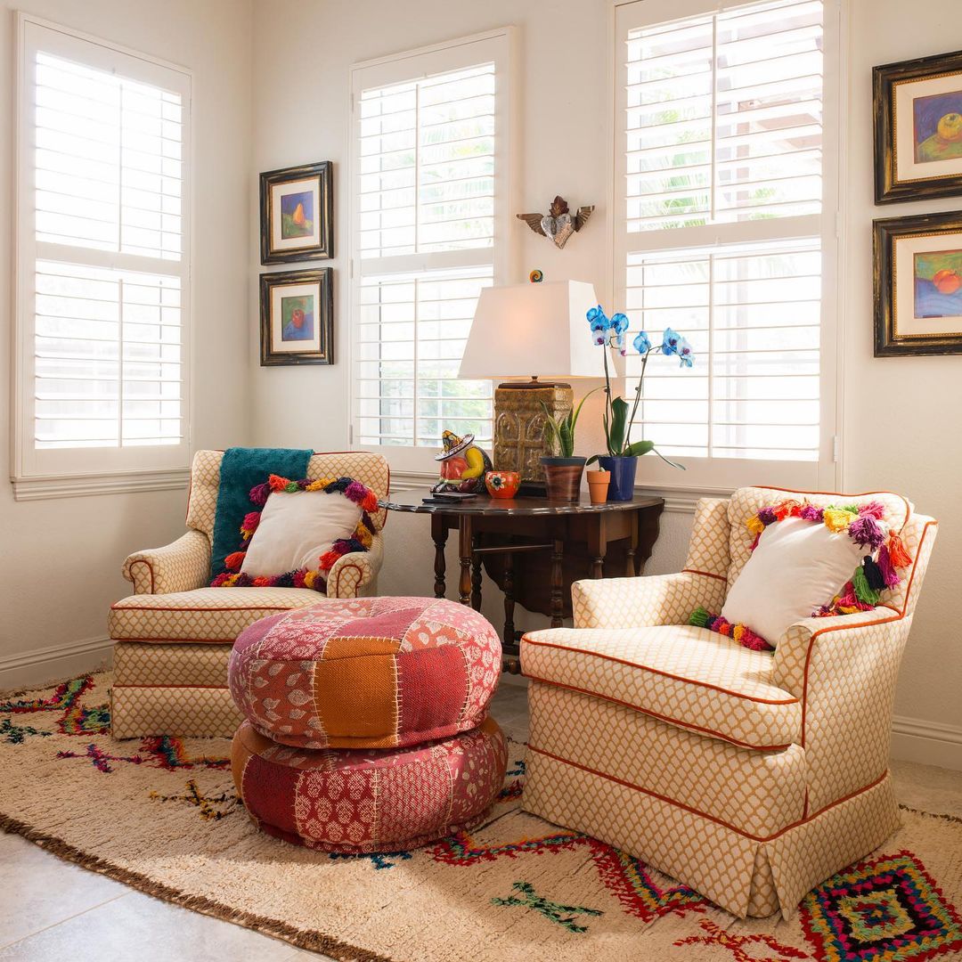 Eclectic Charm in a Hacienda Style Vibrant Living Room