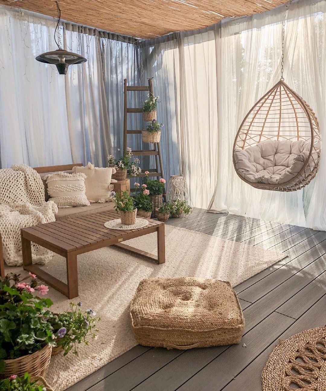 Boho Serenity in a Secluded Alcove With Jute Patio Rug