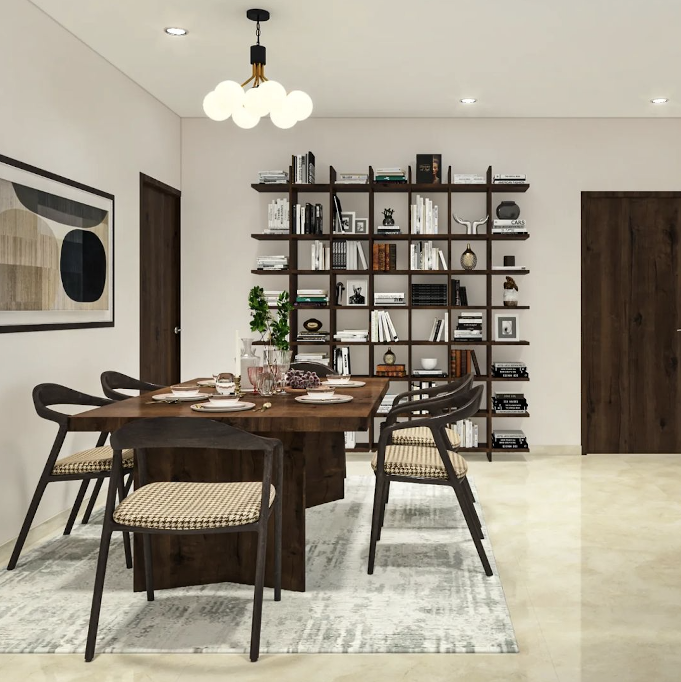 Modern Minimalism: Streamlined Dining and Library Space