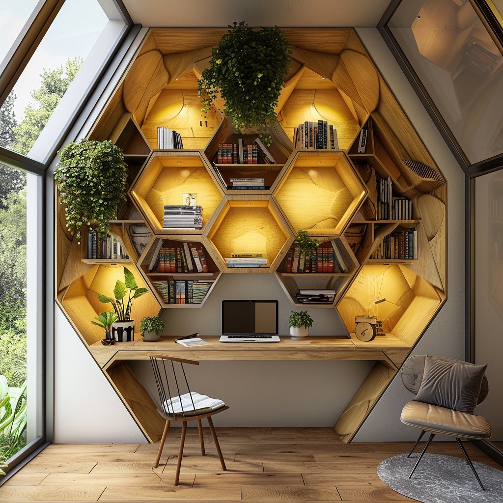 Hexagonal Harmony: Nature-Inspired Bookshelves