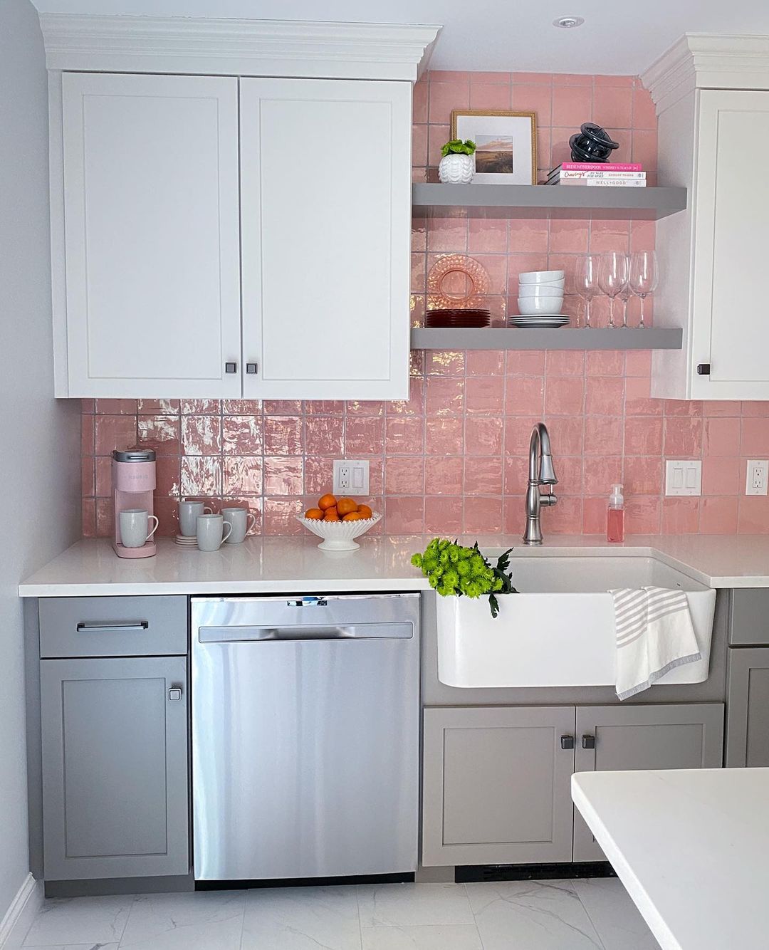 Chic Elegance with Rose-Tinted Tiles