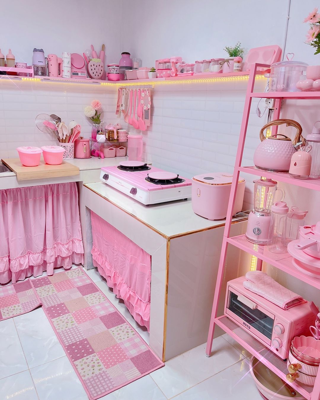 Romantic Retro Revival Kitchen With Pink Accents