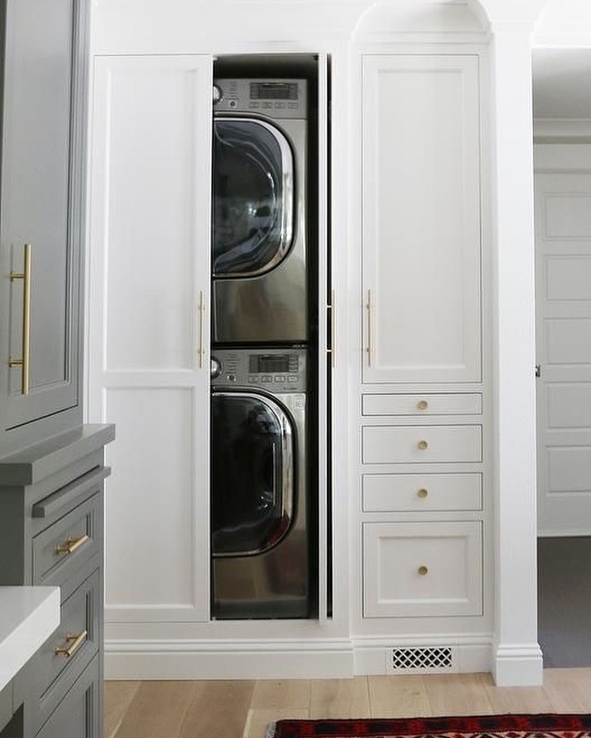 Classic Concealment with Custom Cabinetry Small Laundry Room