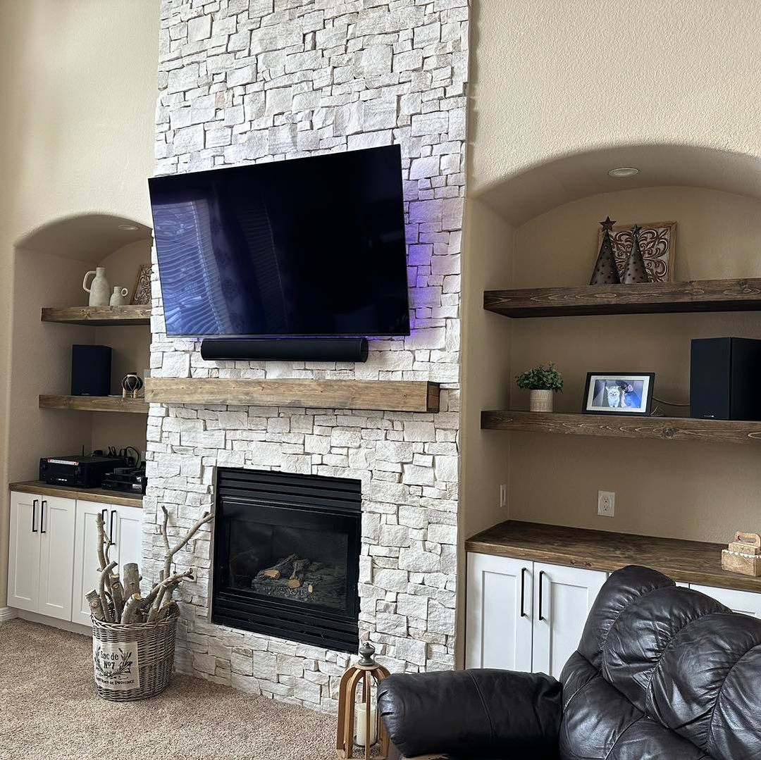 Rustic Charm with Modern Amenities - Wall Mount Fireplace Built Ins