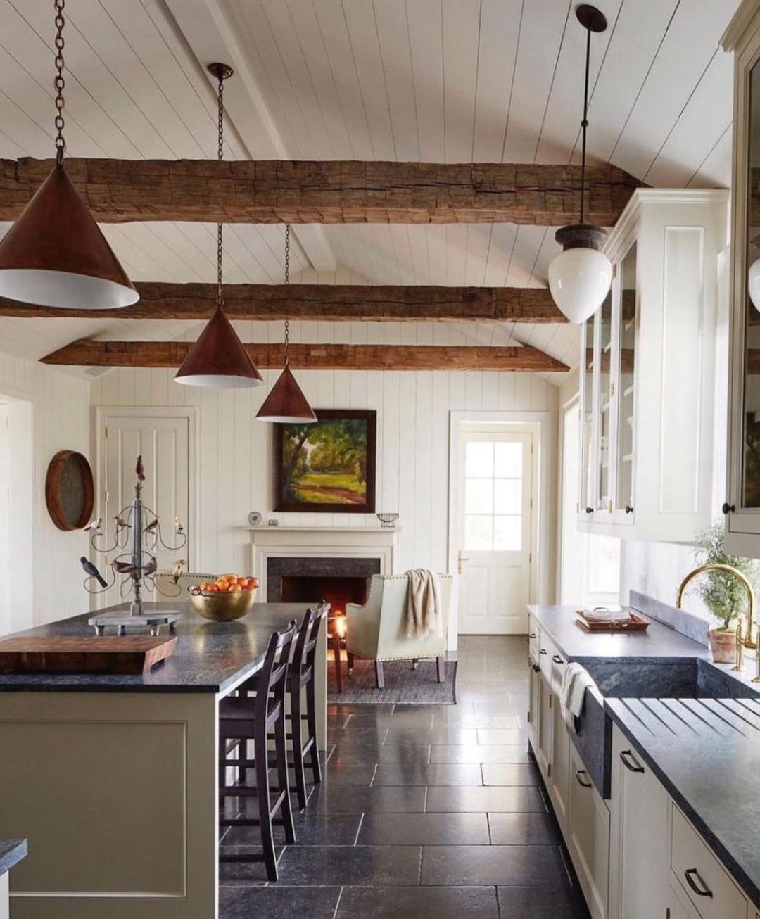 Country Charm with Rustic Overhead Beams
